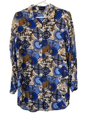 Love by Chesley Blue & Gold Versace-esque Long Sleeve Button Down Size XL